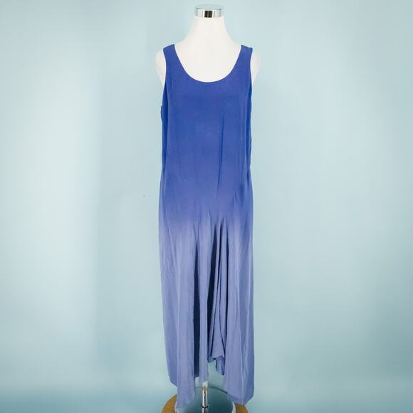 Eileen Fisher Size Medium M Blue Ombre Silk Sleeveless Asymmetrical Midi Dress - Picture 1 of 7